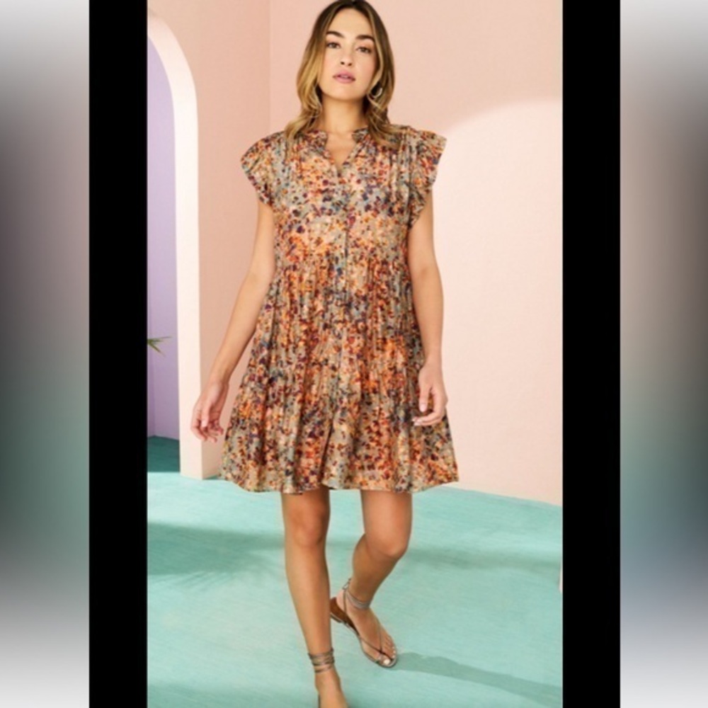 Marie Oliver Floral Mini Dress in Rust and Cream
